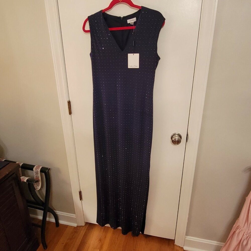NWT Calvin Klein Studded Navy Gown Size 6